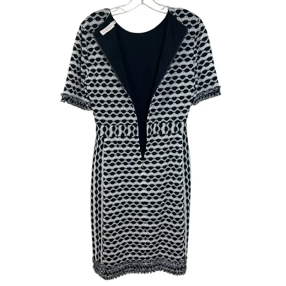 Tory Burch Paulina' Knit Dress, Kate Middleton A-Line Fringe Black/White Medium